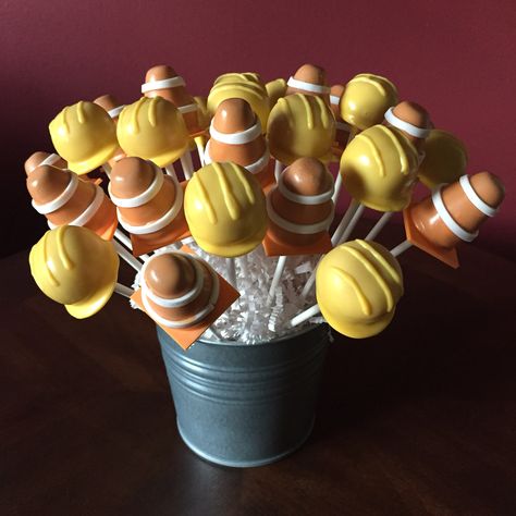 Construction Sweet Table, Pizza Construction Party, Excavator Pull Apart Cupcakes, Construction Theme Candy Table, Construction Party Cake Pops, Construction Pretzel Rods, Construction Themed Desserts, Construction Birthday Cake Pops, Construction Party Desserts