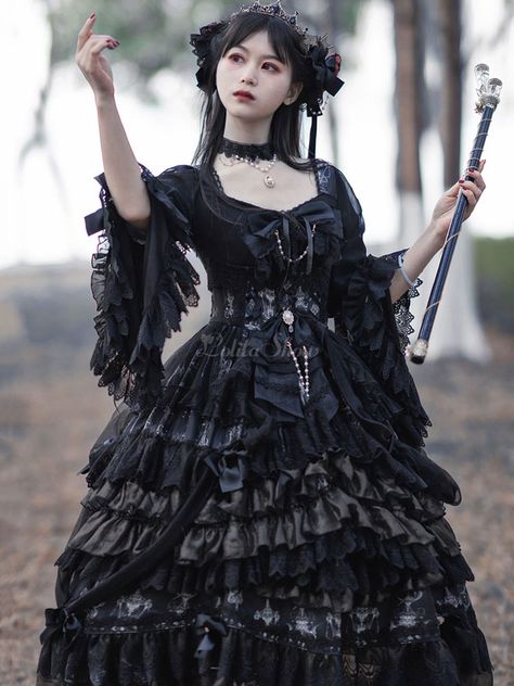 #GothicLolita OP Dress Black Long Sleeve Polyester Tea Party Witch Lace Lolita One Piece Dress Link👉 https://www.lolitashow.com/Gothic-Lolita-OP-Dress-Black-Long-Sleeve-Polyester-Tea-Party-Witch-Lace-Lolita-One-Piece-Dress-p937816.html Dress Black Long Sleeve, Character Cosplay, Black Halloween Dress, Op Dress, Harajuku Style, Victorian Goth, Goth Style, Witch Aesthetic, Dream Style