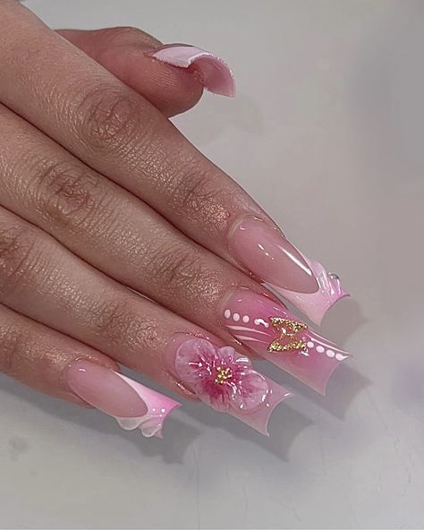 ig: nailsw.a Orchid Nails Square, Besame Mucho Nails, Nail With Flowers, Pink Nail Inspo Acrylic, Nail Ideas Long, Summer Nails Pink, Girly Acrylic Nails, Simple Acrylic Nails, French Acrylic Nails