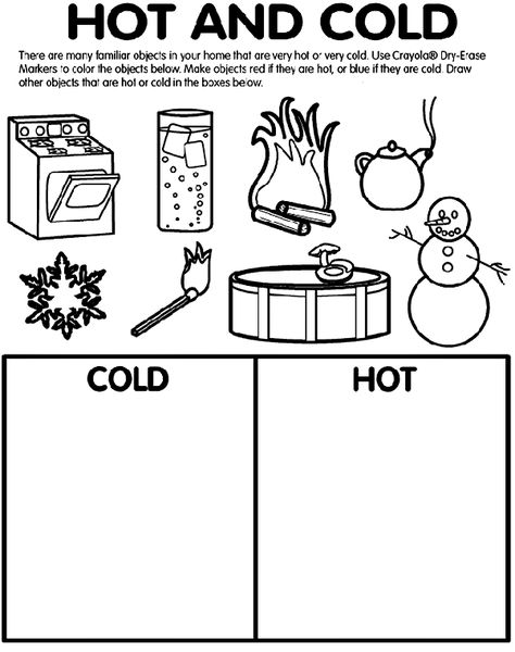 sorting cold vs. hot things and talking about safety with these things Opposites Preschool, Fire Safety Preschool, Free Preschool Worksheets, Preschool Science, School Worksheets, Preschool Lessons, Toddler Learning Activities, Preschool Learning Activities, Homeschool Preschool