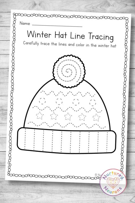 These winter hat line tracing sheets are perfect for some preschool winter learning! And these preschool tracing sheets are great for developing those pencil and fine motor skills and when they're done, they can color them in! You can grab the preschool worksheets over at Nurtured Neurons today! #winterworksheets #preschoolworksheets #kindergartenworksheets #linetracing #tracing #tracingsheets #wintertheme #preschoolwinter #pdf Patterns Activities Preschool, Line Tracing Worksheets Preschool Free, Winter Worksheet, Drawing Worksheet, Line Tracing Worksheets, Line Tracing, Prewriting Skills, Online Preschool, Worksheet Preschool