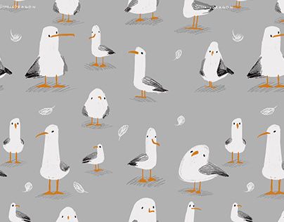 Seagulls seamless pattern Seagull Illustration, Seagull Pattern, Seagull Art, Beach Huts Art, Fashion Pattern Design, Sea Murals, Graphic Design Fashion, Sea Gull, Baby Clothes Patterns