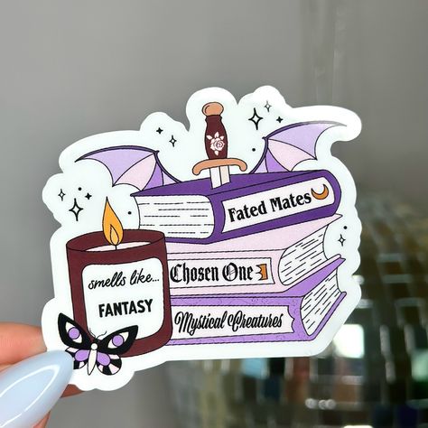 smells like… fantasy ✨ #stickers #etsyshop #bookish #smallbusiness Fantasy Stickers, Bookish Stickers, Purple Dragon, Bookclub Gifts, Quote Decals, Dragon Wings, E Reader, Purple Aesthetic, Theme Design