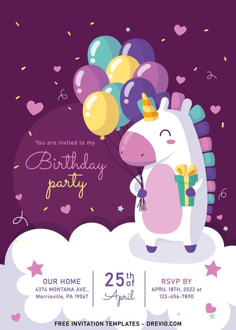 Bday Invitation Card, Kids Birthday Invitation Card, Rainbow Unicorn Birthday Invitations, Digital Invitations Birthday, First Birthday Posters, Unicorn Birthday Invitation, Birthday Coloring Pages, Rainbow Unicorn Birthday, Bday Invitations