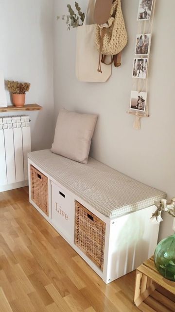 Narrow Hallway Decorating, Ikea Decor, Casa Vintage, Ikea Home, Kallax Ikea, Mudroom Bench, Home Entrance Decor, Ikea Diy, Room Makeover Inspiration