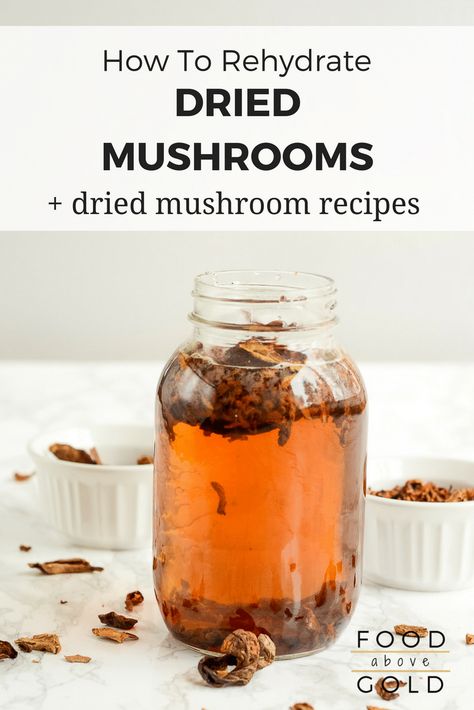 Dried mushrooms are an affordable and delicious ingredient that complement everything from chicken breasts, to pasta, to soup. They even work as a fantastic meat alternative for vegan and vegetarian cooking. Find out how to correctly rehydrate dried mushrooms for the best flavor, minimal bitterness, and next to no grit or grime! Plus, get some delicious recipes that use dried mushrooms. #vegan #vegetarian #comfortfood #cooking #recipe #howto #pasta #mushroom Dried Mushroom Recipes, Using Dried Mushrooms, Dry Mushroom Recipes, Chanterelle Mushroom Recipes, Asparagus Rice, Morel Mushroom Recipes, Pasta Mushroom, Mushroom Recipes Vegan, Cook Like A Chef