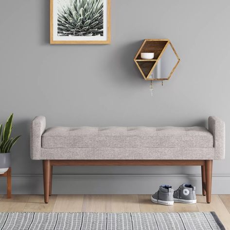 Mid Century Modern Settee, Modern Settee, End Of Bed Seating, Settee Bench, Living Vintage, Modern Entryway, Mid Century Modern Living Room, Living Room Bench, Modern Bench