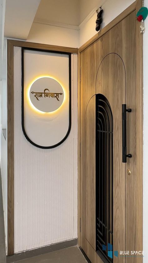 Home with earthen colours and theme. Safety Door Design Entrance Modern, Safety Door Design Entrance, Door Stencil, Safety Door Design, Door Design Entrance, Entry Door Designs, House Front Door Design, Modern Entrance Door, House Main Door Design