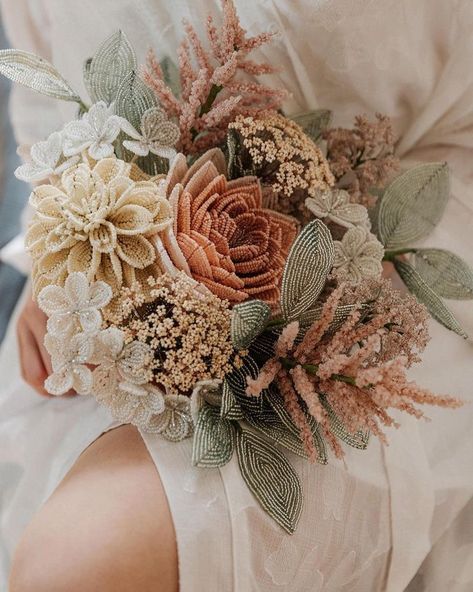 Bonsai tree 🌸 Beaded flower (@jewelrynadiia8888) • Instagram photos and videos Beaded Bouquet Wedding, Flower Alternatives Wedding, Jewellery Bouquet, Beaded Flower Bouquet, Bead Bouquet, Wedding Bucket, Orange Wedding Themes, French Beading, Beaded Bouquet