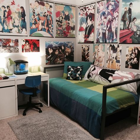 Anime room #animeroom #otaku #anime Otaku Room Aesthetic, Japan Bedroom, Anime Bedroom Ideas, Anime Bedroom, Geek Room, Japanese Bedroom, Otaku Room, Anime Room, Cute Room Ideas