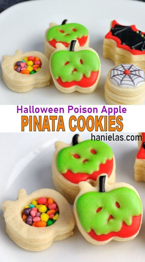 Piñata Cookies, Apple Sugar Cookies, Poisonous Apple, Cookies On A Plate, Halloween Cookie Treats, Halloween Baking Recipes, Halloween Boards, Pinata Cookies, Cookies To Make