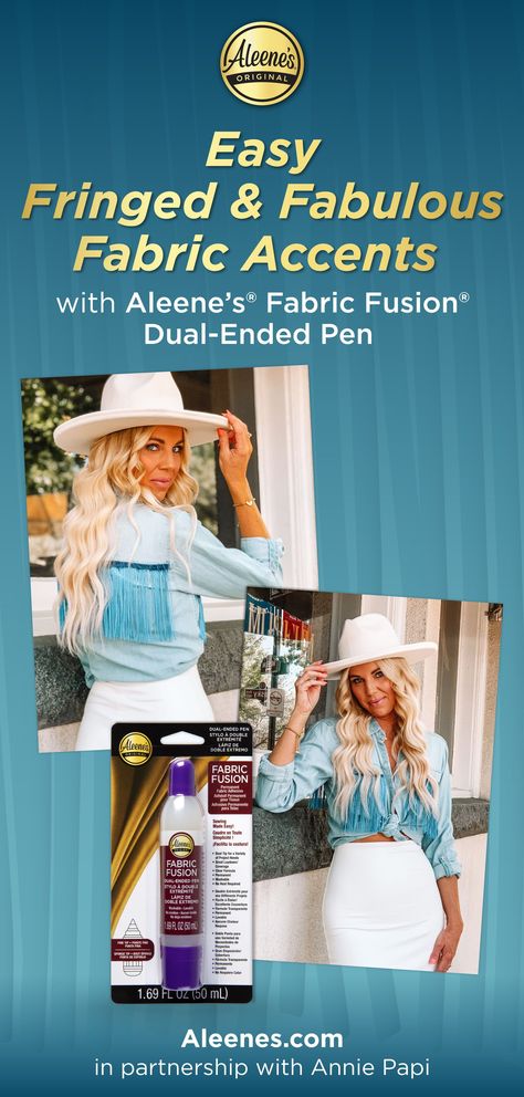 Aleene’s Original Glues - No-Sew Fringe Clothing DIY with Fabric Glue Diy With Fabric, Fabric Fusion, Fringe Clothing, Fabric Stiffener, Cheap Gift, Glue Pen, Clothing Diy, Fabric Glue, Upcycle Projects