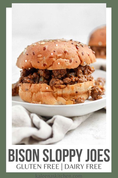 These bison sloppy joes are made with lean and flavorful ground bison, simmered in a rich, tangy sauce, and piled high on a soft bun. They are sure to become a family favorite! Ground Bison Recipes, Slow Cooker Healthy, Healthy Sloppy Joes, Potato Calories, Bison Recipes, Ground Bison, Dairy Free Recipes Dinner, Sweet Potato Fries Baked, Homemade Sloppy Joes