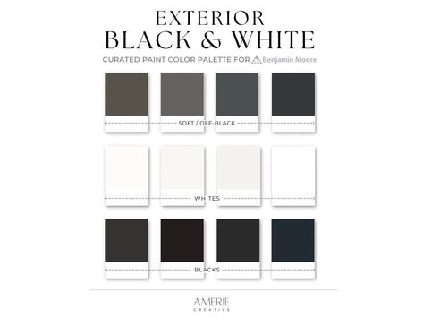 Black White Exterior, Color Palette Benjamin Moore, Paint Sheen Guide, White Exterior Paint Colors, White Exterior Paint, Colour Consultant, Exterior Paint Color, Paint Colors Benjamin Moore, Benjamin Moore Colors