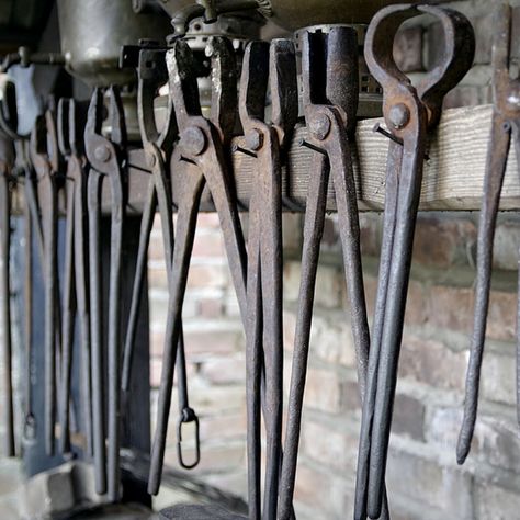 While hammers and anvils are what immediately come to mind when setting up a home forge, these are some other blacksmith tools that every smith needs. Forging Tongs, Home Forge, Blacksmith Tongs, Blacksmithing Projects, Coal Forge, Smith Tools, Forging Tools, Man Cave Building, Blacksmith Forge