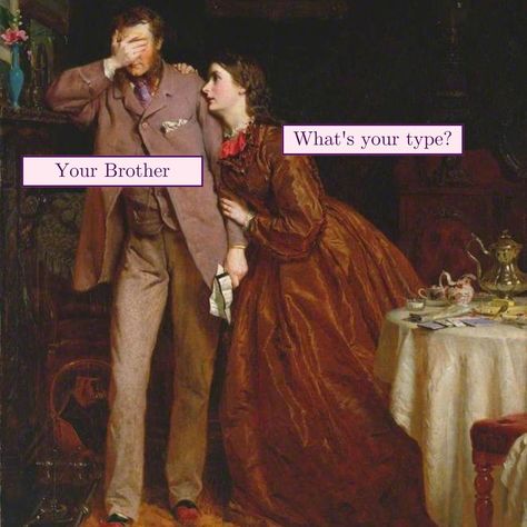 We've been seeing a few of these "What's your type" memes recently and thought it would be fun to make our own! Let us know your favorite one in the comments! If you make your own and post to your grid or stories, tag us so we can check them out and share them too! [ID - 10 different clinch cover or victorian style couples with each of them having one asking the other "What's your type?". The other person has a response that is either a trope or archetype in romance novels, most seemingly ... Indie Romance, Victorian Romance, Romance Novels, Victorian Style, Victorian Fashion, Character Illustration, Funny Stuff, Make Your Own, Things To Think About