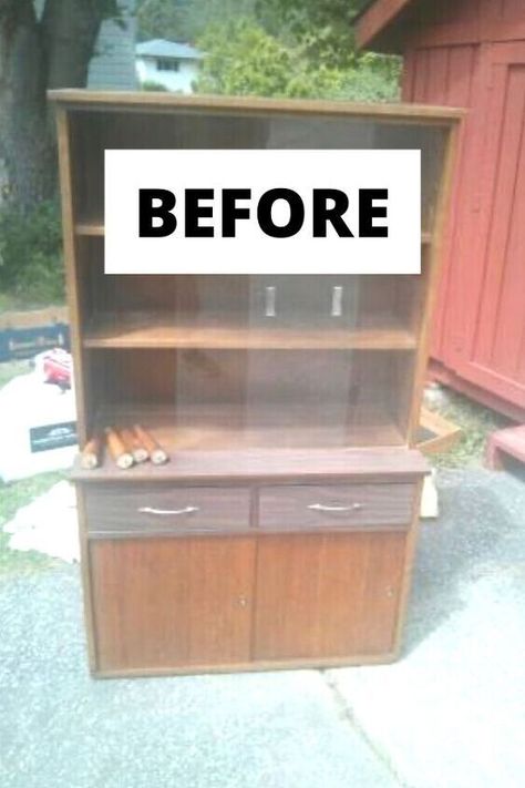 You'll definitely want to run to your local thrift store or flea market to try these creative vintage china hutch upcycle ideas. Check out the before and after photos to make a truly unique china cabinet for your living room, dining room or kitchen. #hometalk Living Room Hutch, China Hutch Makeover, China Hutch Decor, Antiques Repurposed, Painted China Cabinets, Awesome Furniture, Hutch Makeover, Repurposed Decor, Hutch Decor