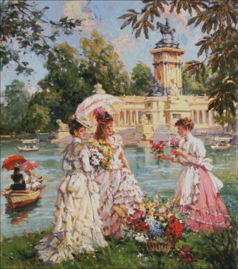 Antonio Medina- cumparare Flori Victorian Paintings, Three Women, Art Classique, Classic Paintings, Cross Paintings, Victorian Art, Old Paintings, Romantic Art, Classical Art