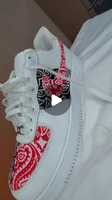 Nike Air Force 1 Bandana, Bandana Custom Air Force 1, Custom White Skateboarding Sneakers, Urban Lace-up Custom Sneakers With Air Cushioning, Red Custom Sneakers With Artwork, Upcycling Fashion, Nike Airforce 1, Custom Af1, Custom Kicks