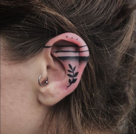 Vidal look at this Helix Tattoo, Helix Tattoo Ideas, Inner Ear Tattoo, Black Line Tattoo, Face Tattoos For Women, Planet Tattoos, Tragus Jewelry, Face Tattoos, Head Tattoos