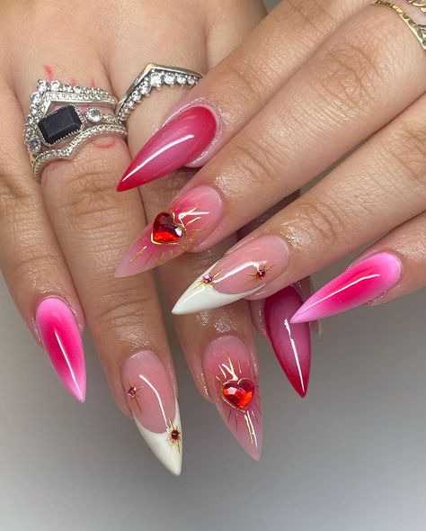 Pink Ombre Nails, Her Nails, Acrylic Nails Coffin Pink, Summer Acrylic Nails, Hot Nails, Luxury Nails, Chrome Nails, Valentines Nails, Stiletto Nails