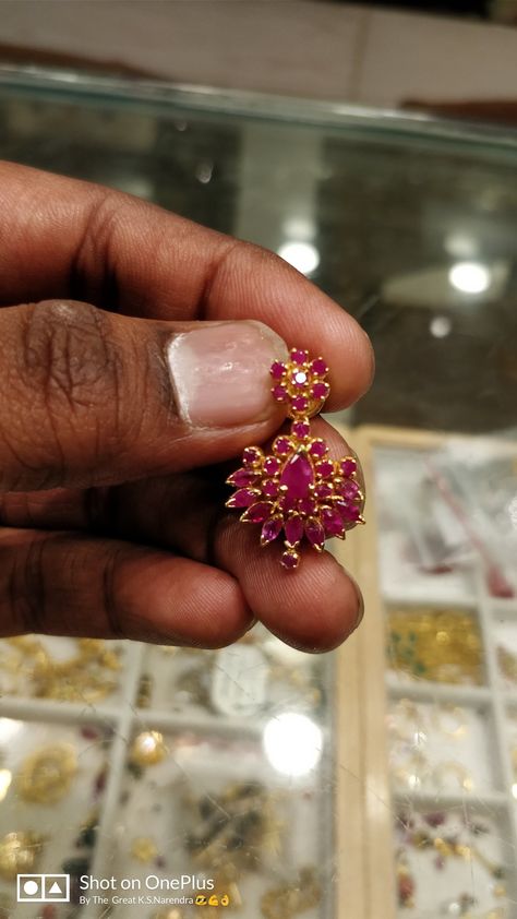 Ruby Earrings Gold Indian, Ruby Chains, Earrings Gold Indian, Gold Jumkas, Ruby Earrings Gold, Indian Gold Necklace Designs, Vaddanam Designs, Ruby Jewelry Necklaces, Small Earrings Gold