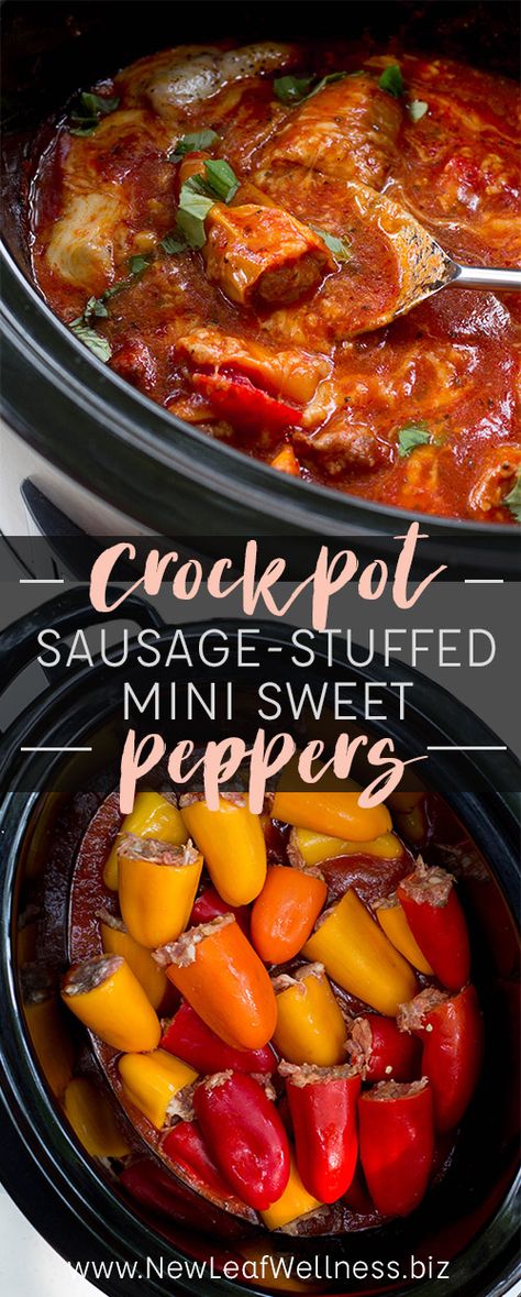 Stuffed Mini Sweet Peppers, Crock Pot Sausage, Mini Crockpot, Stuffed Recipes, Crockpot Sausage, Sausage Crockpot, Summer Crockpot Recipes, Best Crockpot Recipes, Mini Sweet Peppers