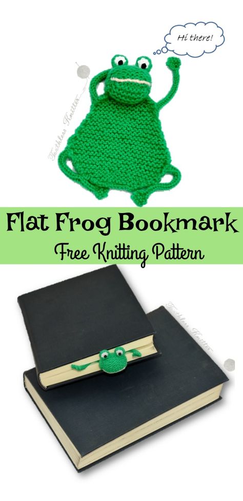 Flat Frog Bookmark Free Knitting Pattern #freepattern #knitting #Bookmark Frog Bookmark, Bookmark Crochet Tutorial, Bookmark Easy, Knitting Animals, Knitting Increase, Bookmark Crochet, Bookmark Pattern, Miniature Knitting, Knitted Toys Free Patterns