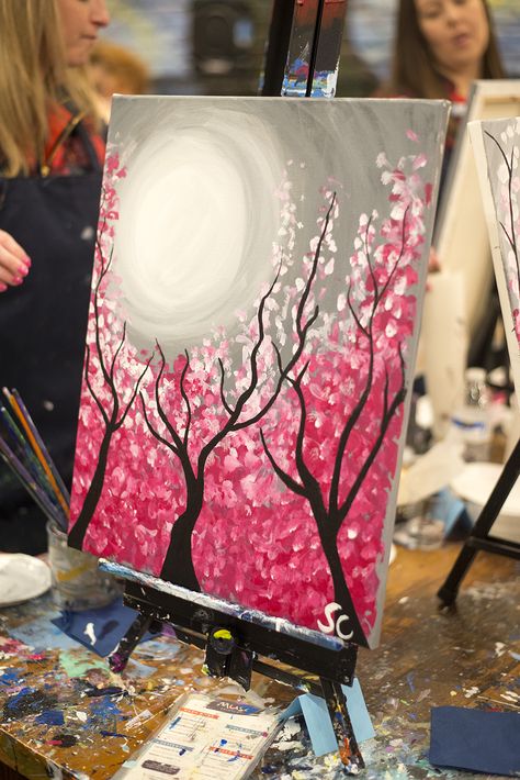 Girls Night Out Activities: Paint and Sip - The Samantha Show- A Cleveland Life + Style Blog Girls Night Painting Ideas, Sip And Paint Ideas Girls Night, Girls Night Craft Ideas, Sip N Paint Ideas, Paint And Sip Event, Sip And Paint Ideas, Girls Night Crafts, Weekend Family Getaways, December Gift