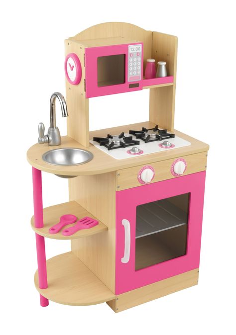 Pink Wooden Kitchen Wooden Kitchen Set, Kitchen Playsets, Wooden Toy Kitchen, Toy Kitchens, Kitchen Sets For Kids, Wooden Play Kitchen, Play Kitchens, Kids Play Kitchen, Pretend Play Kitchen