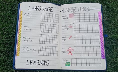 Bullet Journal Language Learning, Language Learning Bullet Journal, Writing Homework, Reading Practice, Learning Languages, Writing Practice, Language Learning, Projects To Try, Bullet Journal