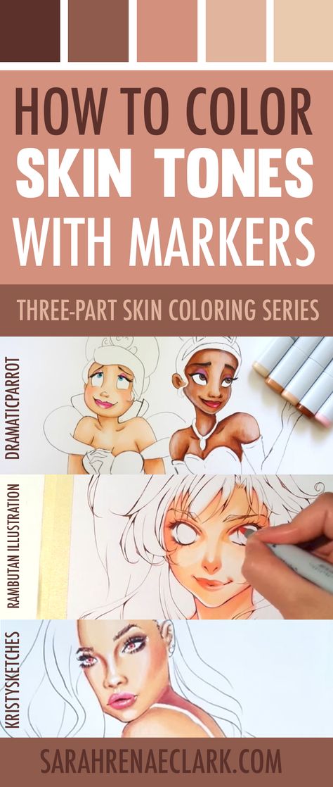 Learn how to color skin tones with colored pencils or markers with these 10 video tutorials. | How to Color Skin Tones | 10 Video Tutorials on Skin Coloring Techniques with Colored Pencils or Markers | Three-part series by Sarah Renae Clark #coloring #adultcoloring Marker Techniques, Skin Coloring, Portrait Au Crayon, Copic Markers Tutorial, Copic Marker Art, Drawing Realistic, Pencil Portraits, Coloring Techniques, Color Skin