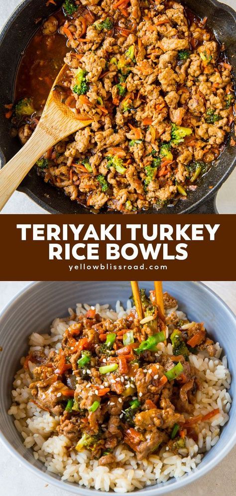 Teriyaki Turkey Rice Bowl, Turkey Rice Bowl, Ground Turkey Recipe, Teriyaki Turkey, Ground Turkey Recipes Easy, Turkey Rice, Healthy Turkey Recipes, Ground Turkey Recipes Healthy, Healthy Ground Turkey