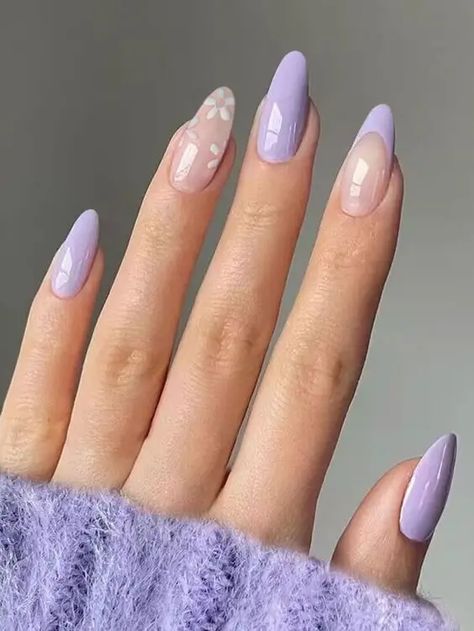 Spring 2024 Lavender Nail Trends: Blooms, Ombre & Chic Art Designs Lavender Colour Nails, Nails Lavender Design, Nails 2024 Spring Designs, Colourful Nail Designs, Lavender Almond Nails, October Nails Fall Colors, Lavender Acrylic Nails, Lavender Nail Designs, October Nails Fall