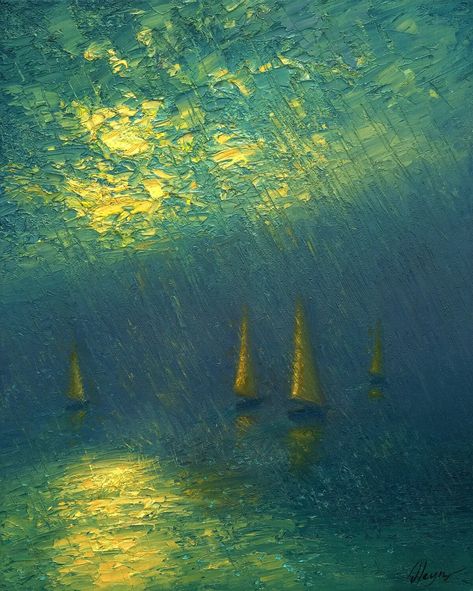 Dmitry Oleyn, Rainy River, Sea Texture, Home Office Art, River Painting, Sailing Boats, Coastal Wall Decor, Seascape Art, Sea Painting