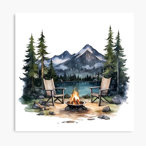 Camping Canvas Painting Ideas, Camping Tattoo, Watercolor Procreate, Fishing Cake, Cozy Camping, Lake Camping, By The Lake, Camping Art, Painting Art Projects