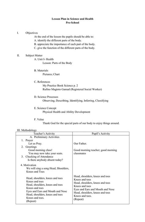 Detailed Lesson Plan in Science and Health grade 3 | PDF Preschool Science Lessons, Picture Of Body Parts, Lesson Plan Outline, Health Lesson Plans, Lesson Plan Examples, Student Assessment, Solving Word Problems, Subtraction Facts, Teaching Social Studies