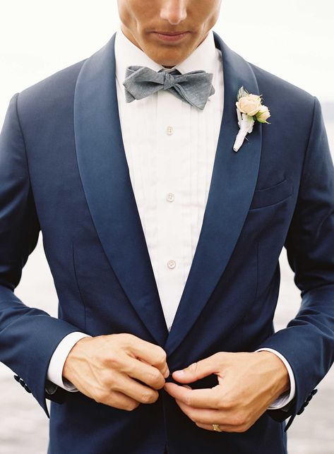 bryce harper wedding groom inspiration navy suit blue bow tie Blue Suit Bow Tie, Wedding Suits Men Blue, Wedding Suits Men Grey, Navy Suit Wedding, Lake House Wedding, Bow Tie Suit, Grey Suit Wedding, Wedding Tux, Blue Suit Wedding