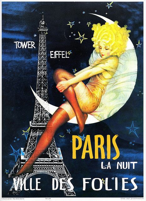 Ville des Folies by peacay, via Flickr    One of my favourite images in the world, end of. I have a little compact mirror from the Eiffel Tower with this on it :) Theatre Posters, Vintage French Posters, Vintage Theatre, Postal Vintage, French Poster, Deco Poster, Art Deco Posters, Paris Photo, Vintage Paris