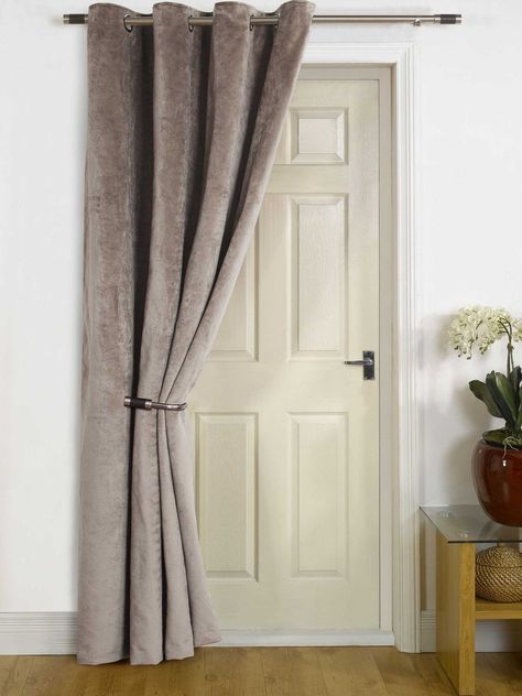 "Sydney" Mink Thermal DOOR Curtain - FAUX VELVET FABRIC- Reduces Heat Loss, Prevents Draughts, Saves Energy. Hall Curtains, Velvet One Piece, Thermal Drapes, Curtains Luxury, Living Room Nursery, Insulated Curtains, Herringbone Design, Custom Drapes, Door Curtain