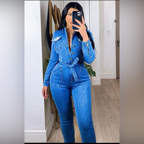 Denim Jumpsuit. Fitted Around The Leg. Can Be Dressed Up Or Down. Never Worn Boiler Jumpsuit, Goal Outfits, Denim Jumpsuit Outfit, Black Jumpsuits, Jumpsuit Denim, Denim Jumpsuits, Burgundy Jumpsuit, Denim Shorts Outfit, Utility Jumpsuit