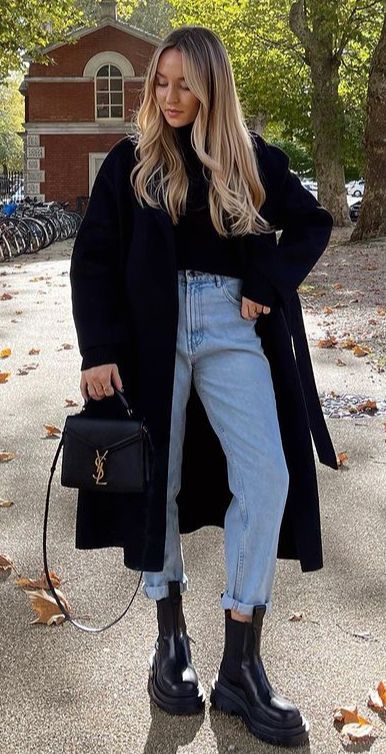 Long Black Coat Outfit, Formal Outfit Ideas, Teens Outfits, Black Coat Outfit, Mantel Outfit, Clothing Board, Outfits To Copy, Stylish Winter Outfits, Winter Fashion Outfits Casual