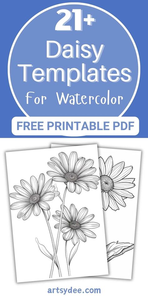 Embrace the beauty of simplicity with our 21 Daisy Templates for Watercolor! 🌼 This Free Printable PDF is perfect for beginners and seasoned artists alike, offering a lovely floral touch to your watercolor projects. #DaisyTemplates #WatercolorArt #FreePrintable #PrintablePDF #WatercolorPainting #DIYArt #FloralDesigns #Crafting #ArtProject #CreativeInspiration 🎨🌸rnrn Watercolor Coloring Pages Free Printable, Watercolor Templates Printables, Daisy Template, Dahlia Watercolor, Watercolor Templates, Paintings Tutorials, Watercolor Beginner, Watercolor Paintings For Beginners, Diy Watercolor Painting