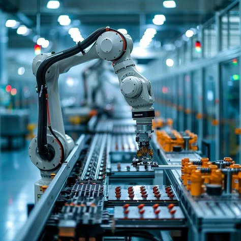 #AutomatedProductionArm: A #roboticarm precisely operates on a #manufacturing #assemblyline in an #industrialautomation setting. #robotics #automation #industry #technology #aiart #aiphoto #stockcake ⬇️ Download and 📝 Prompt 👉 https://stockcake.com/i/automated-production-arm_319400_476851 Cool Robots Technology, Robotics Aesthetic, Gin Anime, John Jones, Robotic Automation, Arm Work, Mechanical Arm, Factory Architecture, Robotics Engineering