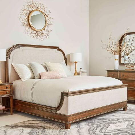 Newel Upholstered Bed Upholstered Bedroom, King Upholstered Bed, Queen Upholstered Bed, Casa Country, Upholstered Panel Bed, Bedroom Panel, Solid Wood Bed, Upholstered Panels, Wood Beds