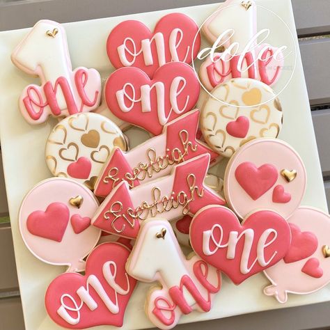 Baby Birthday Cookies, First Birthday Cookies, Valentine Birthday, Heart Cookies, Valentine Cookies, Birthday Cookies, Baby Birthday, Royal Icing, Sugar Cookies Decorated