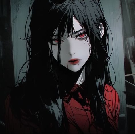 Red Eyes, Long Black, Black Hair, Red, Anime, Hair, Black