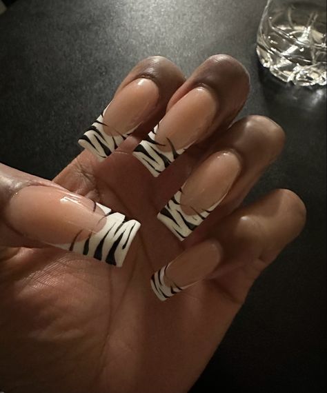 Red Zebra Print Nails, Tiger French Nails, White Tiger Nails, Zebra Print French Tip Nails, Zebra French Tip Nails, Zebra French Tip, Print French Tip Nails, Tiger Print Nails, Nails Zebra Print