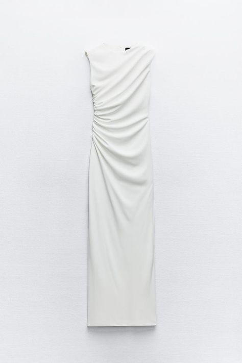 DRAPED MIDI DRESS - White | ZARA United States Draped Midi Dress, Evening Suit, Draped Midi Dresses, Rene Magritte, Dress Dusty, Cardigan Sweater Jacket, Draped Dress, Draped Fabric, White Midi Dress