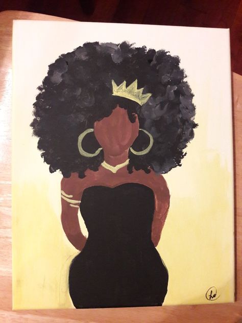 Black Women Acrylic Paintings, Black Woman Painting Easy, Sip And Paint Ideas Black Women, Painting Ideas On Canvas Black Women, Afro Painting, Crown Painting, Silhouette Painting, Easy Canvas Art, Canvas Drawings